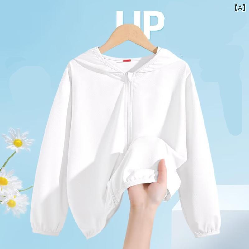 乐天商城 - ラッシュガード キッズ UVカットパーカー 子供服 長袖 薄手 フード付き 通気性 吸汗速乾 日焼け防止 軽量 紫外線対策 春夏 男の子 女の子 羽織り 冷房対策 アウトドア 公園遊び 快適に過ごせる シンプル無地