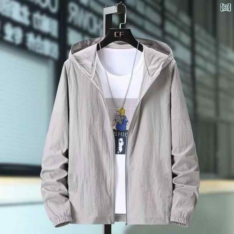 kbox楽天市場店のメンズラッシュガード 長袖 ジャケット 紫外線対策 UVカット 接触冷感素材 薄手 ジップアップパーカー 日焼け防止 撥水加工 通気性 持ち運び便利 アウトドア スポーツ 登山 ゴルフ｜アングル2