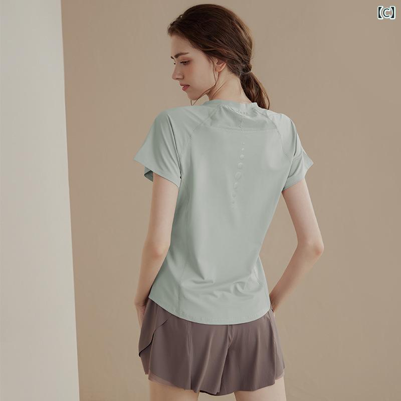 kbox楽天市場店のヨガウェア レディース 半袖 トップス 速乾 Tシャツ 伸縮性 運動着 吸汗 スポーツウェア フィットネス トレーニングウェア ランニングウェア 無地 シンプル 動きやすい フィット感 クルーネック ヨガシャツ｜アングル3