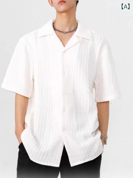 Rakuten - シャツ メンズ オープンカラー 半袖 シャツ 無地 通気性 吸汗速乾 トップス 夏服 涼しい 動きやすい カジュアル ボタンダウン オーバーサイズ ビッグシルエット クルーネック 襟付き 快適 薄手 体型カバー 羽織り