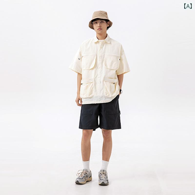 Rakuten - 半袖シャツ メンズ レディース ワークシャツ 速干シャツ アウトドアシャツ オーバーサイズ 多ポケット 通気性 作業着 登山 キャンプ フィッシング 釣り 涼しい 着脱しやすい 汗染み防止 撥水機能
