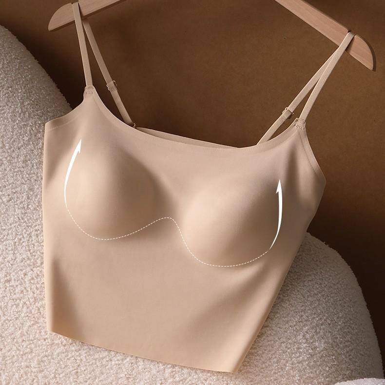 ブラジャー レディース 補正下着 カップ付きインナー ノンワイヤー パッド付き 細肩ストラップ 美背 シンプル 無地 吸汗 速乾 ストレッチ素材 伸縮性抜群 響きにくい 安定感 動きやすい