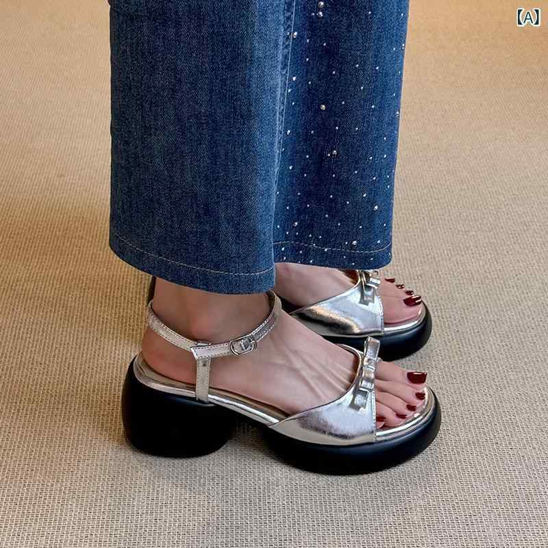 サンダル レディース 蝶結び 厚底 オープントゥ フェイクレザー バックストラップ チャンキーヒール 美脚 歩きやすい 履きやすい 柔らかい 軽量 安定感 おしゃれ かわいい 普段使い 旅行 お出かけ 夏