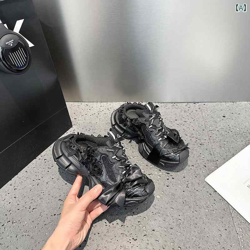 スニーカー レディース 厚底 レースアップ リボン 通気性 メッシュ素材 運動靴 美脚 脚長効果 スポーツ 軽量 歩きやすい カジュアル シンプル ウォーキング トレーニング 通勤 通学