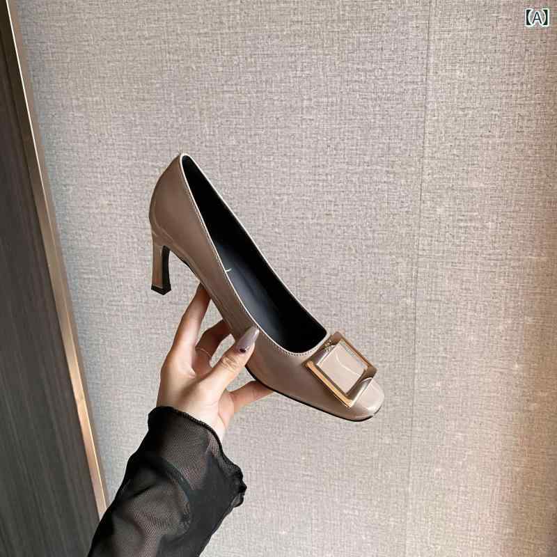 パンプス レディース スクエアトゥ ハイヒール チャンキーヒール エナメル調 フォーマル 通勤 オフィス パーティー 結婚式 美脚 歩きやすい 安定感 疲れにくい おしゃれ 20代 30代 40代 大人 靴