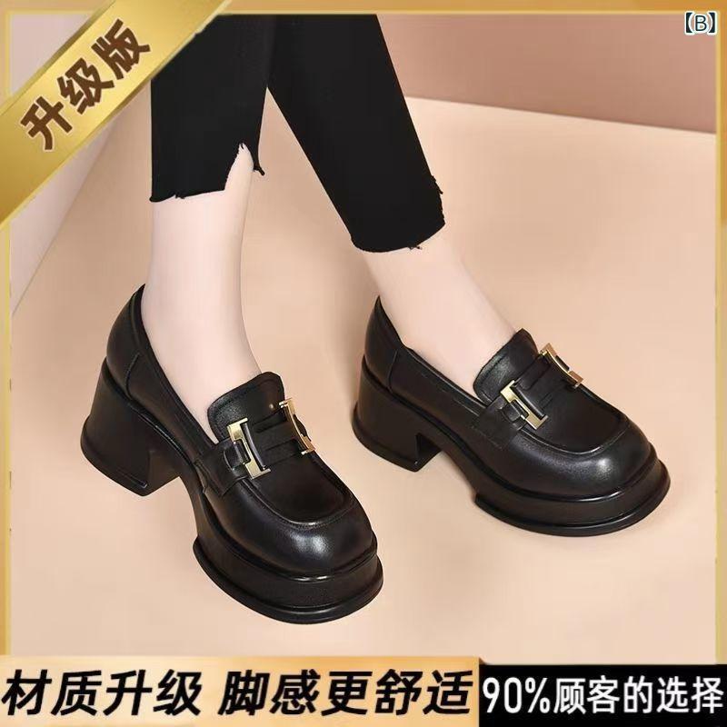 パンプス レディース 厚底 ローファー 金属チェーン付き ラウンドトゥ カジュアル ...
