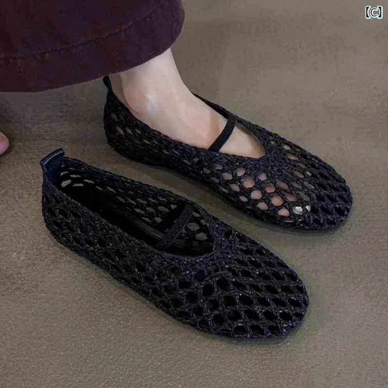 サンダル レディース 革レザー フラット ストラップ ぺたんこ メッシュ 編み込み ...