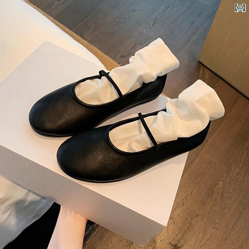 パンプス レディース 瑪麗珍靴 ラウンドトゥ フラットパンプス ストラップ付き 柔らか素材 歩きやすい 痛くない カジュアル オフィス 通勤 通学 お出かけ ローヒール 履きやすい 靴