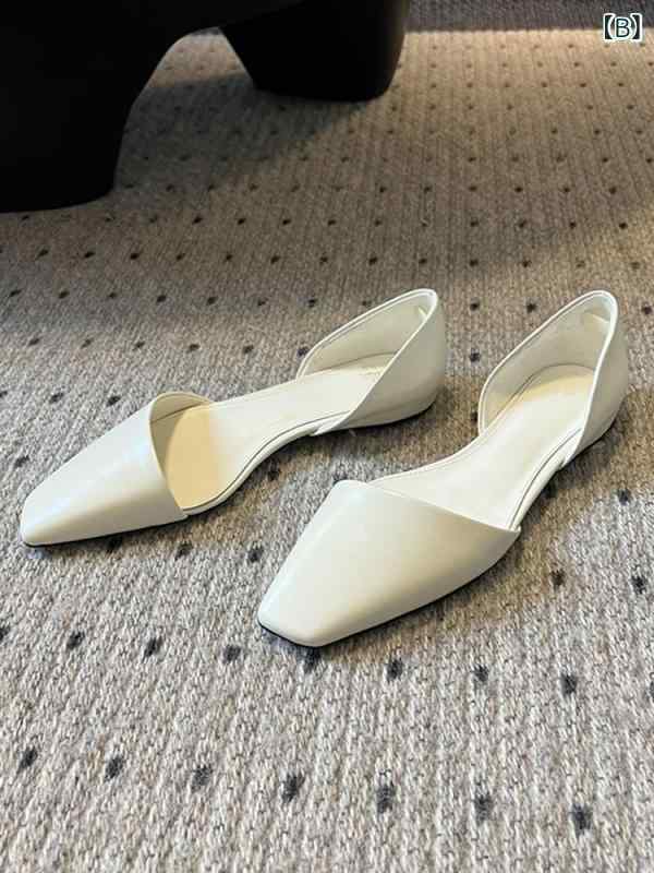 パンプス レディース 革レザー フラットシューズ スクエアトゥ バックストラップ ...