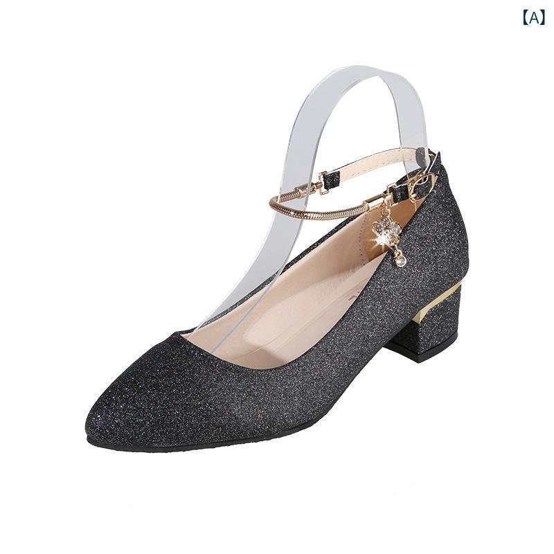 パンプス レディース チャンキーヒール ストラップ付き 痛くない ポインテッドトゥ 疲れにくい 美脚 通勤用 オフィス フォーマル 結婚式 二次会 パーティー 安定感のある太ヒール 歩きやすい 履きやすい
