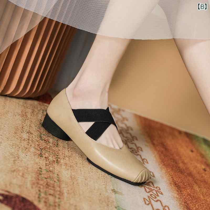 パンプス レディース 瑪瑙色 バレエシューズ チャンキーヒール スクエアトゥ スト...