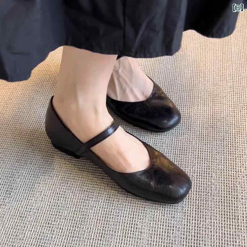 パンプス レディース 革レザー マリージェン フラットシューズ ストラップ ラウン...