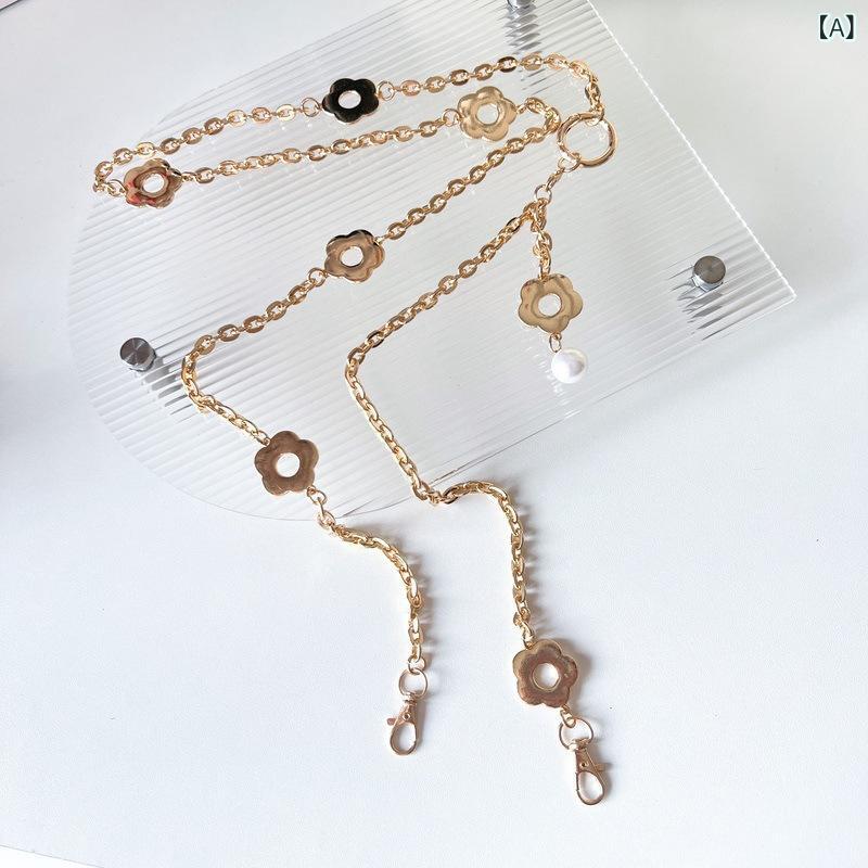 Chains - スマートフォンポーチ レディース スマホショルダー ポシェット 斜めがけ 花柄チャーム付き パール風パーツ チェーンストラップ おしゃれ ミニバッグ カード収納 お出かけ用 軽量 スマホ入れ サブバッグ 肩掛け
