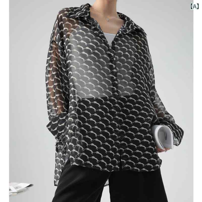 樂天商城 - ブラウス レディース 長袖 シフォンシャツ 透け感 紫外線対策 UVカット 軽い 着やすい 薄手 トップス 日焼け防止 オフィス 通勤 春夏 ゆったり 体型カバー シワになりにくい サラサラ 涼しい 羽織り