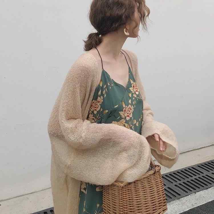 Rakuten - カーディガン レディース モヘア風ニット 羽織り ロング丈 長袖 薄手 透け感 冷房対策 日焼け防止 サマーニット 軽量 通気性 ゆったり アウター 紫外線カット 羽織物 カジュアル 秋 春