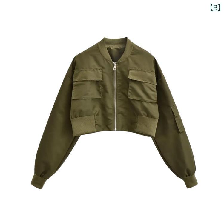 ジャケット レディース ジップアップ ブルゾン 立体ポケット ショート丈 アウター ...