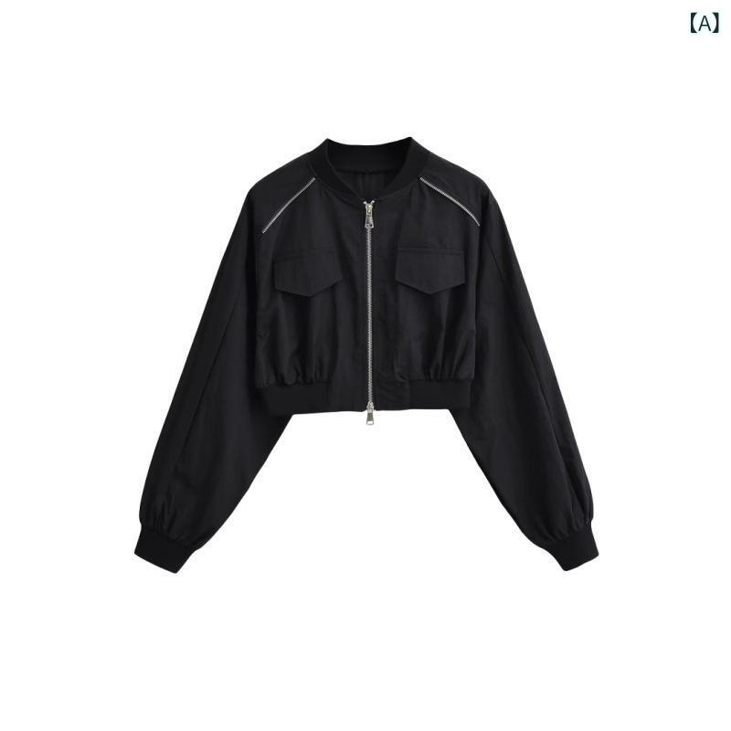 ブルゾン レディース ミリタリージャケット ショート丈 アウター 秋服 ヴィンテージ風 綿混素材 ビッグシルエット カジュアル スポーティー 羽織り ライトアウター 動きやすい 立ち襟 スタンドカラー
