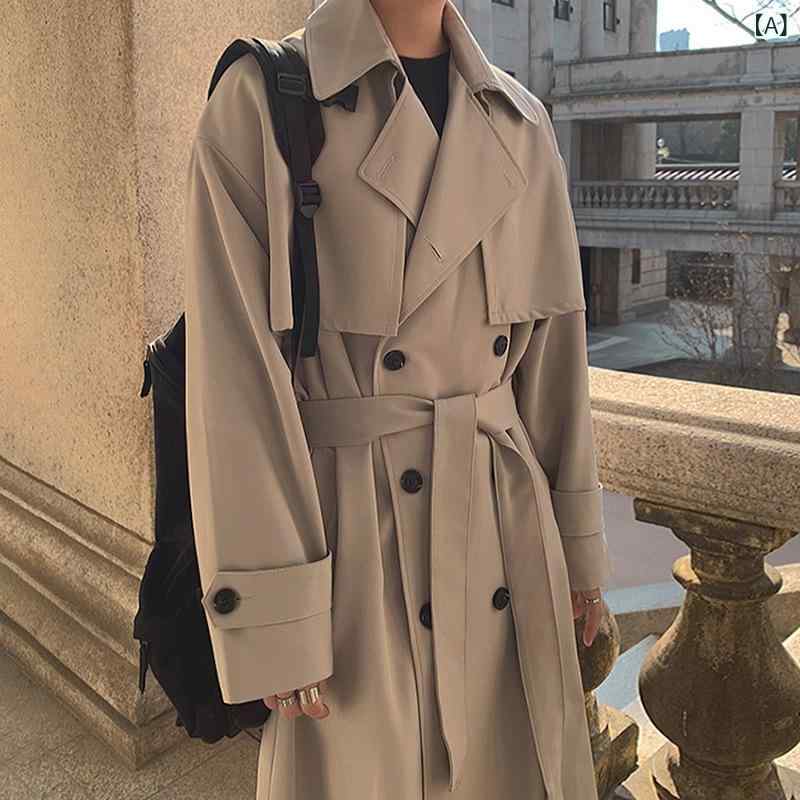 樂天商城 - トレンチコート メンズ アウター コート ロング丈 ダブルボタン ゆったり シルエット 防風性 防寒性 カジュアル ビジネス 通勤 通学 軽量 重ね着しやすい 大人 おしゃれ 秋服 春服