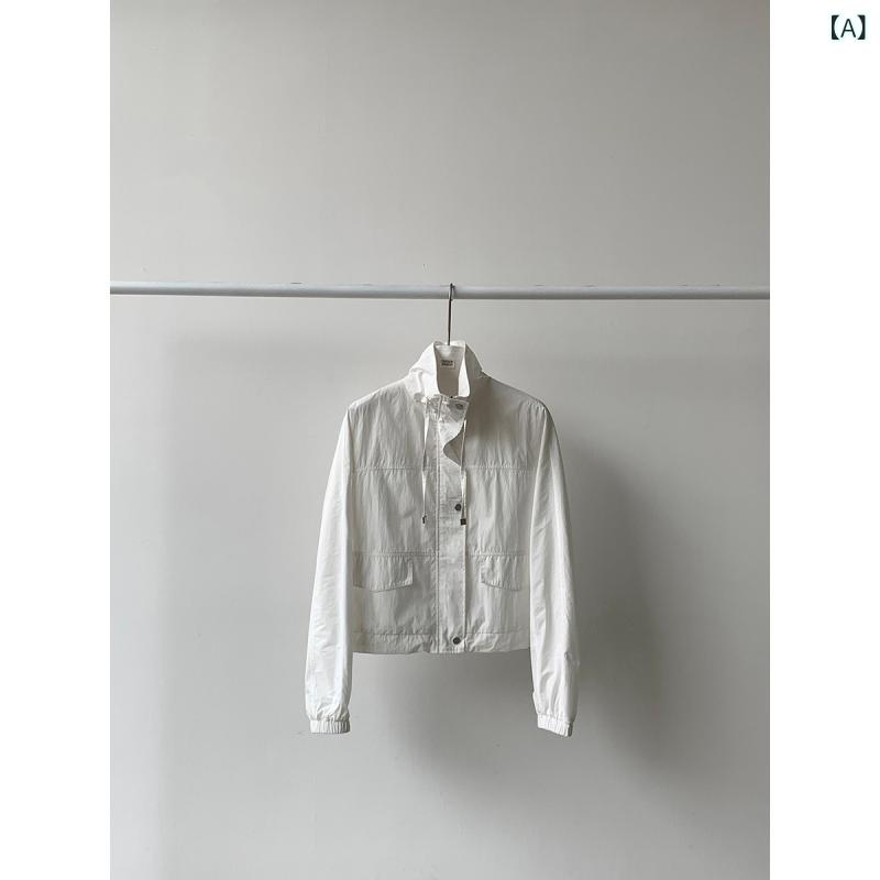 ジャケット レディース スタンドカラー ブルゾン アウター 秋服 長袖 ショート丈 ゆったり ポケット付き 動きやすい 防風 立ち襟 軽い カジュアル アウトドア 通学 通勤 シンプル無地 軽量 羽織り