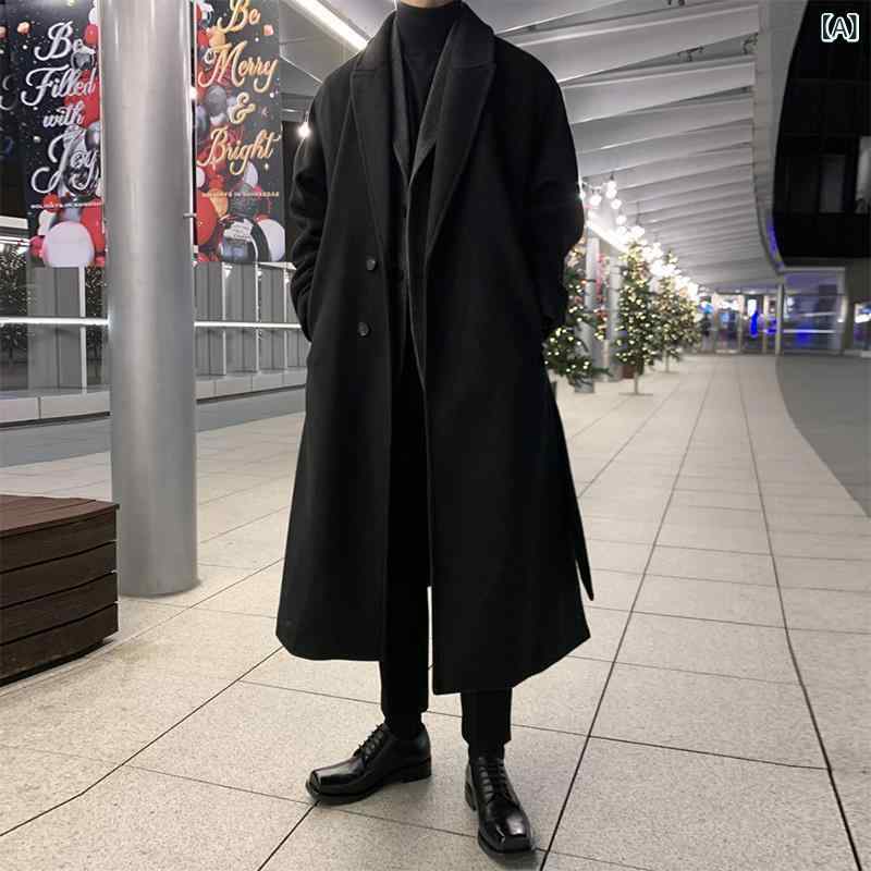 乐天商城 - ロングコート メンズ チェスターコート コート アウター 秋冬 厚手 防寒 ロング丈 ウール調素材 ビジネス カジュアル 無地 ゆったりシルエット 羽織り 暖かい 体型カバー 紳士服 大きいサイズ