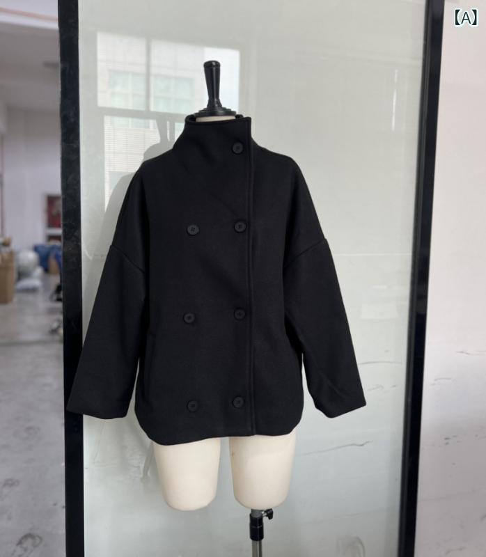 Rain Coat - ロングコート レディース ダブルボタン スタンドカラー アウター 秋冬 ウール調 通勤通学 防寒 保温性 無地 上着 ゆったりシルエット 着回し力抜群 暖かい 体型カバー シンプル クラシック