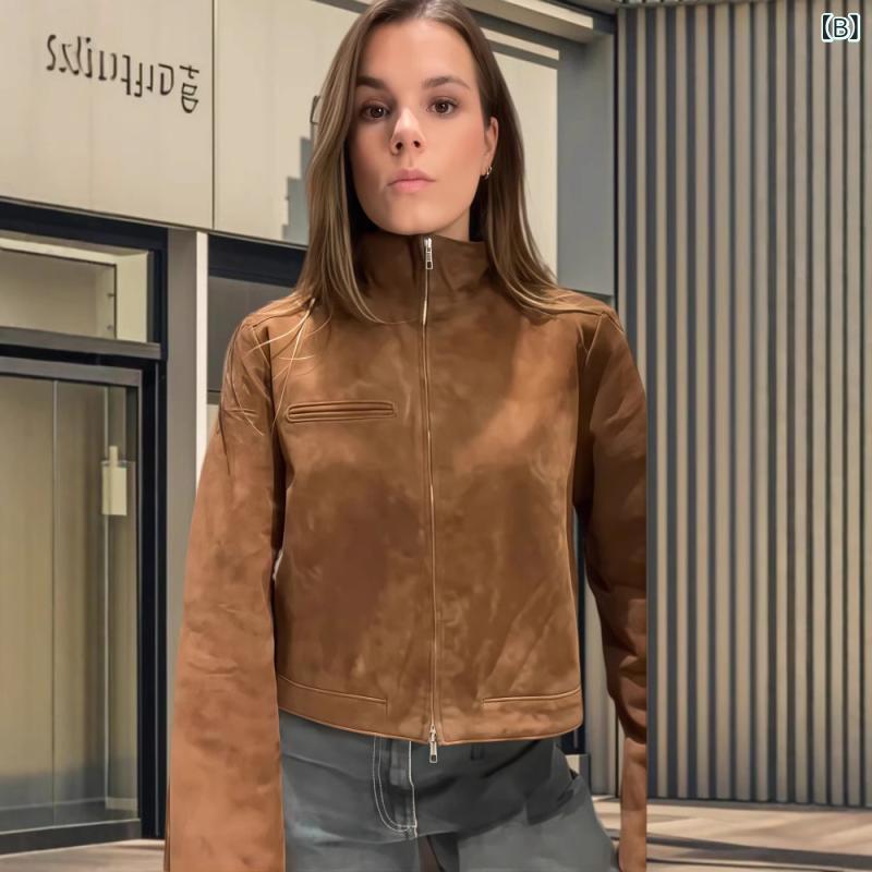kbox楽天市場店のブルゾン レディース ジャケット スタンドカラー ジップアップ ショート丈 アウター 春秋 長袖 無地 羽織り 軽量 シンプル カジュアル お出かけ 通勤 通学 おしゃれ｜アングル2