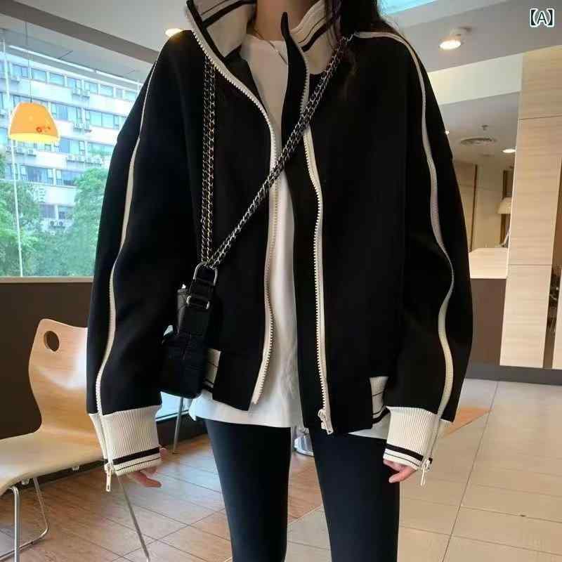 Rain Coat - スタジャン レディース 棒球服 ジャケット ブルゾン アウター 秋冬 スタジアムジャンパー 長袖 切り替え オーバーサイズ ゆったり カジュアル 羽織り 防寒 軽量 シンプル 配色 おしゃれ 通学 通勤