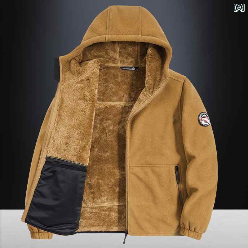 运动服饰 - フリースジャケット メンズ アウター 防寒 保暖 厚手 スタンドカラー ボアジャケット ジップアップ 無地 暖かい 秋冬用 カジュアル 動きやすい 防風 ジャンパー 長袖 防寒対策 普段着 アウトドア