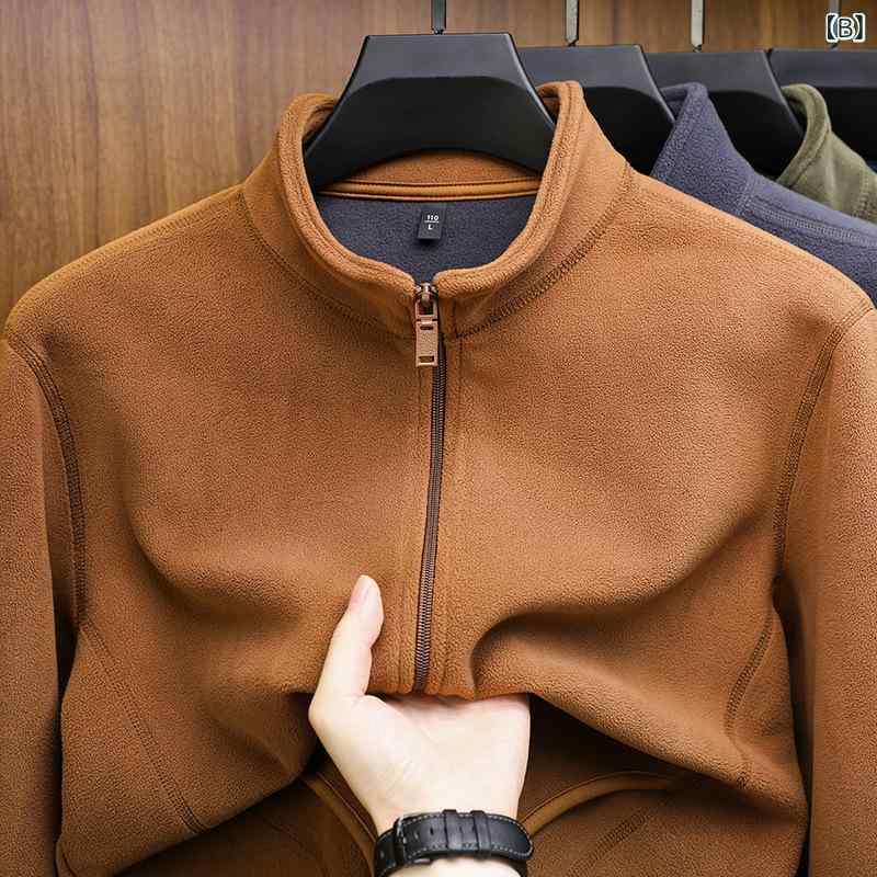 kbox楽天市場店のフリースジャケット メンズ 厚手 ボアブルゾン ジップアップ スタンドカラー 暖か 防寒 アウター 普段着 アウトドア 登山 キャンプ 作業着 冬服 羽織り 動きやすい 軽い 保温性抜群 寒さ対策｜アングル2