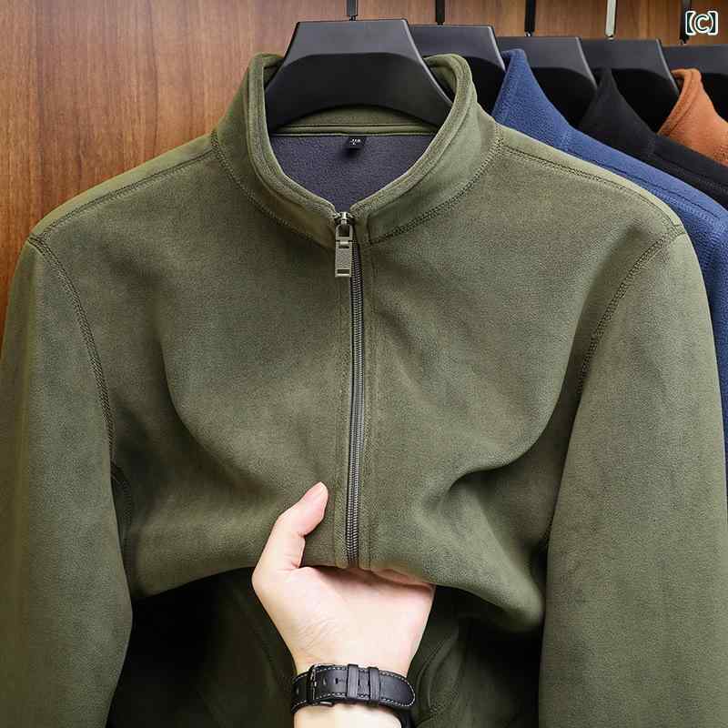 kbox楽天市場店のフリースジャケット メンズ 厚手 ボアブルゾン ジップアップ スタンドカラー 暖か 防寒 アウター 普段着 アウトドア 登山 キャンプ 作業着 冬服 羽織り 動きやすい 軽い 保温性抜群 寒さ対策｜アングル3