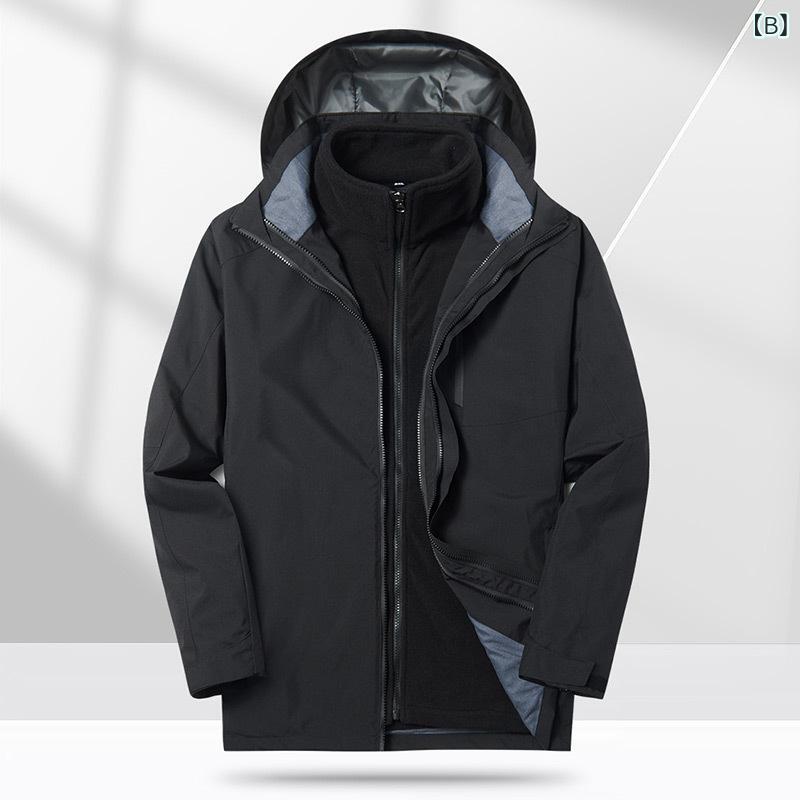 マウンテンパーカー メンズ 防寒アウター 三合一 登山服 防水 防風 2点セット フリ...