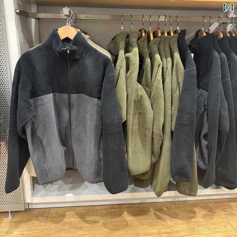 フリースジャケット 男女兼用 ボアアウター ジップアップ 厚手 保温 防寒 スタンド...