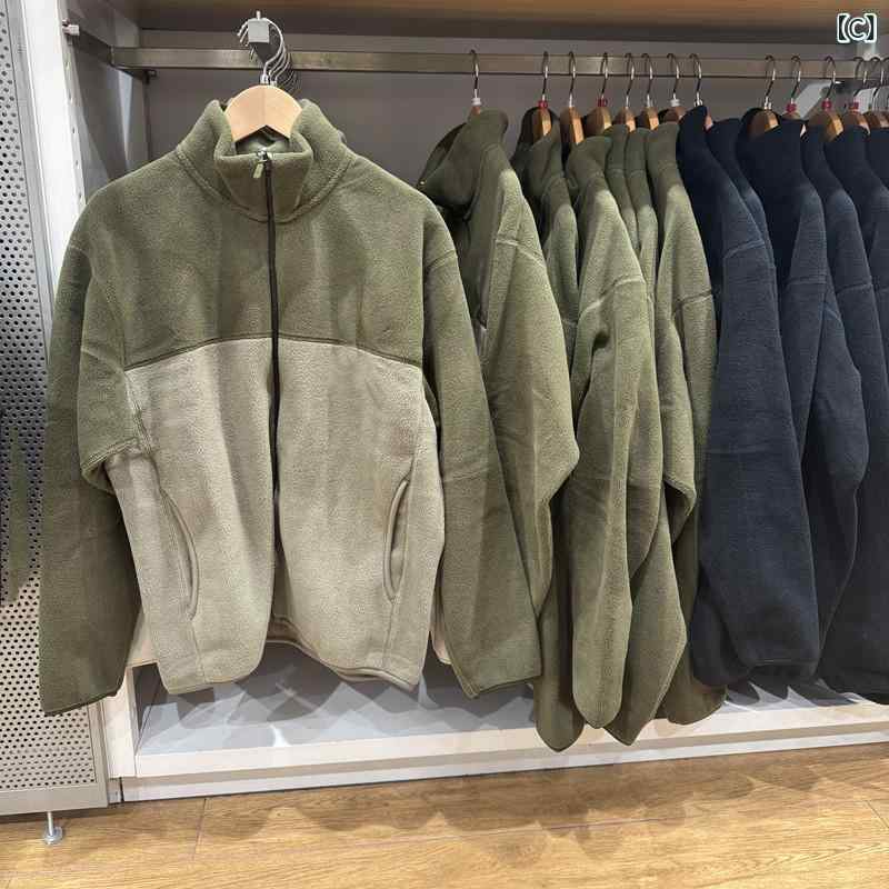 フリースジャケット 男女兼用 ボアアウター ジップアップ 厚手 保温 防寒 スタンド...