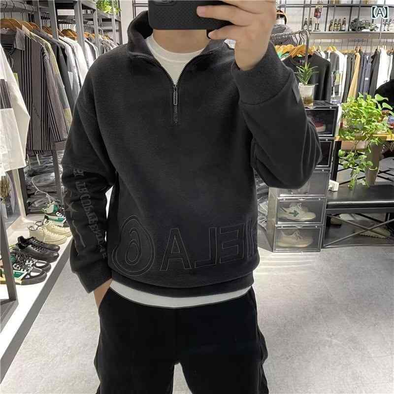 フリースジャケット メンズ プルオーバー ボア素材 ハーフジップ 立ち襟 保暖 厚手...