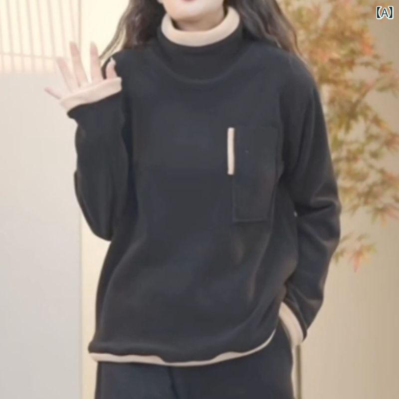 トレーナー レディース プルオーバー 重ね着風 配色 バイカラー ポケット付き 裏起毛 厚手 秋冬 長袖 トップス クルーネック ゆったりサイズ 大きめ 体型カバー 動きやすい 防寒 暖かい 普段着