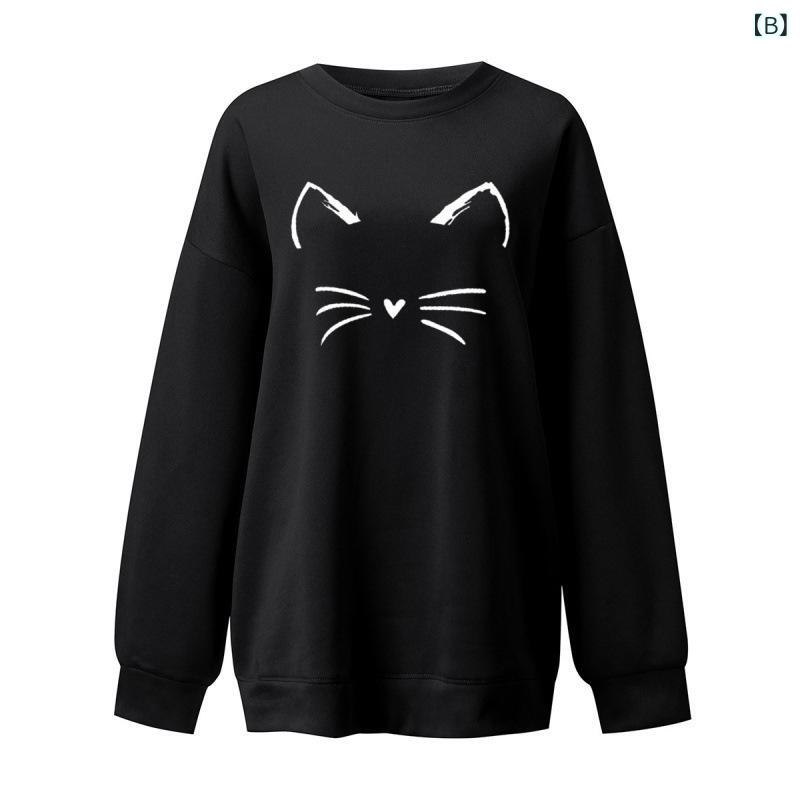 トレーナー レディース 猫柄 パーカー 長袖 スウェット 猫顔プリント 裏起毛 プル...