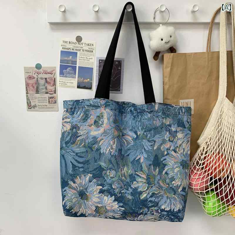 Rakuten - ショルダーバッグ レディース トートバッグ キャンバス 大容量 油画風 アート 通勤 通学 A4収納 軽い 軽量 丈夫 帆布 肩掛けバッグ 斜め掛けバッグ カジュアル 旅行 デイリー使い マザーズバッグ 買い物バッグ