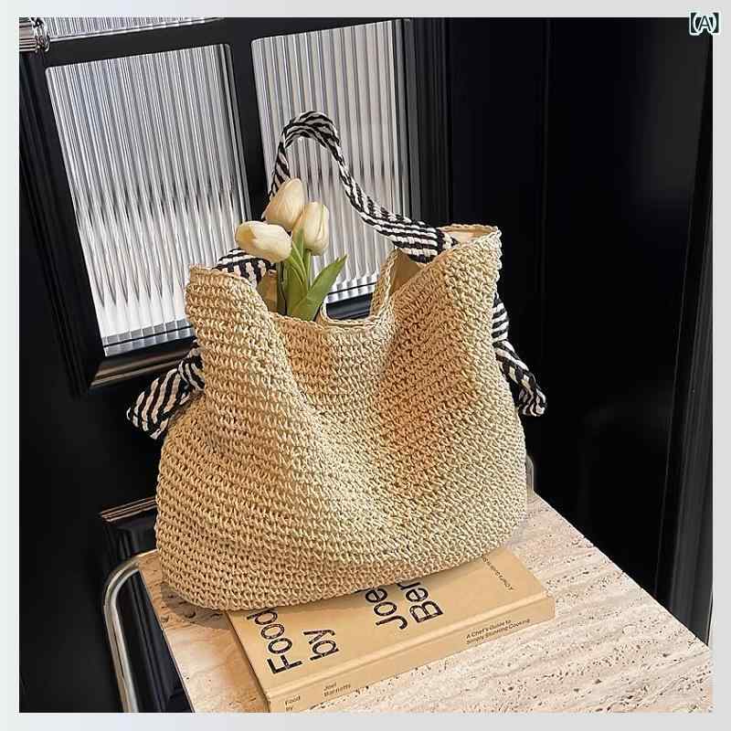 カゴバッグ レディース トートバッグ 手編み ストローバッグ 大容量 麦わらバッグ 夏 バッグ リゾート 軽量 ビーチバッグ 浴衣 おしゃれ カジュアル 夏用 ショルダーバッグ かごバッグ