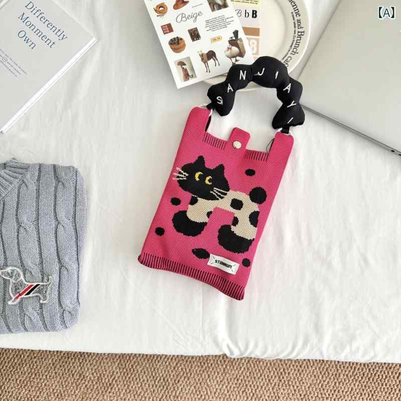Rakuten - ハンドバッグ キッズ 猫モチーフ ニットバッグ ミニバッグ ショルダーバッグ 斜め掛け ポシェット 編み込み ぬいぐるみ風 雑貨 小物入れ お出かけ 子供用 プレゼント 収納しやすい 軽量 散歩用