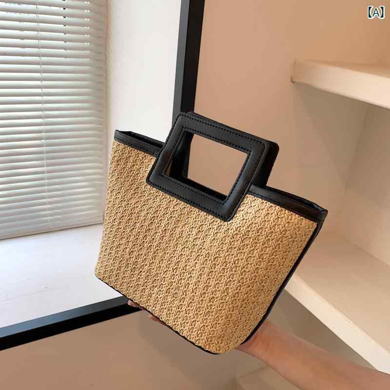 Shoulder Bag Type - トートバッグ レディース かごバッグ ストローバッグ 麦わらバッグ 手提げバッグ 大容量 軽量 編み込み 手編み風 カジュアル ナチュラル 通勤 通学 お出かけ 旅行 収納しやすい おしゃれ シンプル