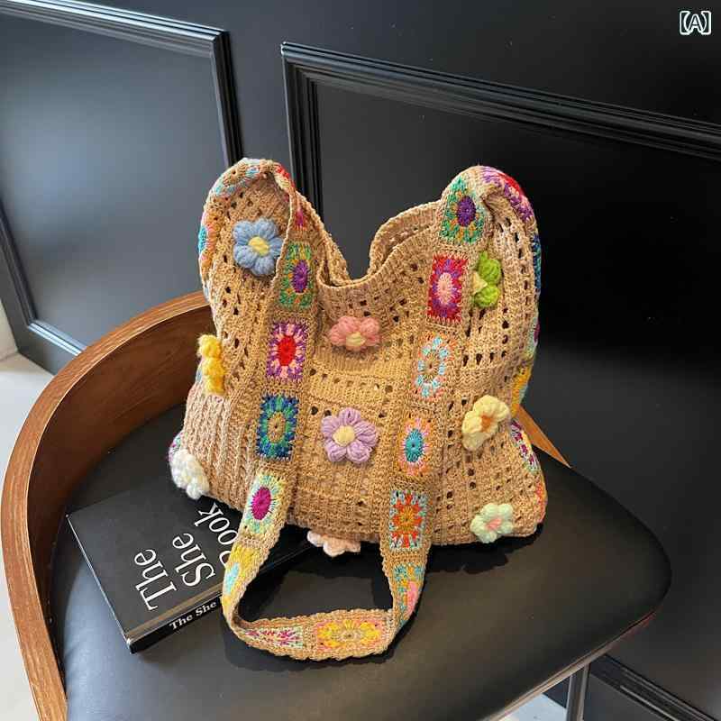 Rakuten - ショルダーバッグ レディース ニットバッグ 編み込み メッシュ 斜め掛け 鞄 肩掛け 手提げ 軽量 大容量 収納力 柔らかい カジュアル お出かけ 旅行 通学 通勤 おしゃれな手編み風バッグ