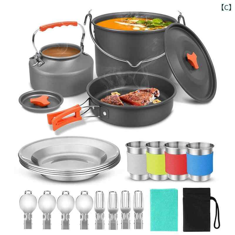 クッカーセット キャンプ用 鍋セット アウトドア調理器具 屋外用吊り鍋 ティーポット付き コンパクト 収納袋付き 調理しやすい 登山用 焚き火 持ち運び便利 軽量設計 キャンプ飯 キャンプ用品 ソロキャンプ 家族キャンプ グランピング 料理ツール バーベ