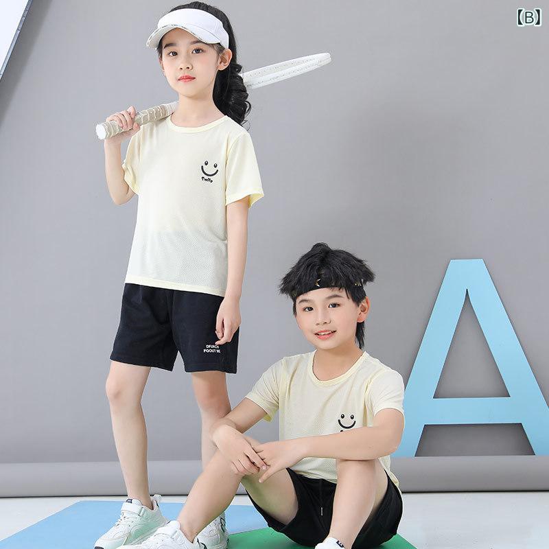 Tシャツ キッズ ジュニア 半袖 通気性 メッシュ 速乾 トップス 無地 クルーネック 吸汗 涼しい 動きやすい 子供服 夏 スポーツ カジュアル 柔らかい 通学 部活 運動会 ジュニア服 男の子 女の子 2