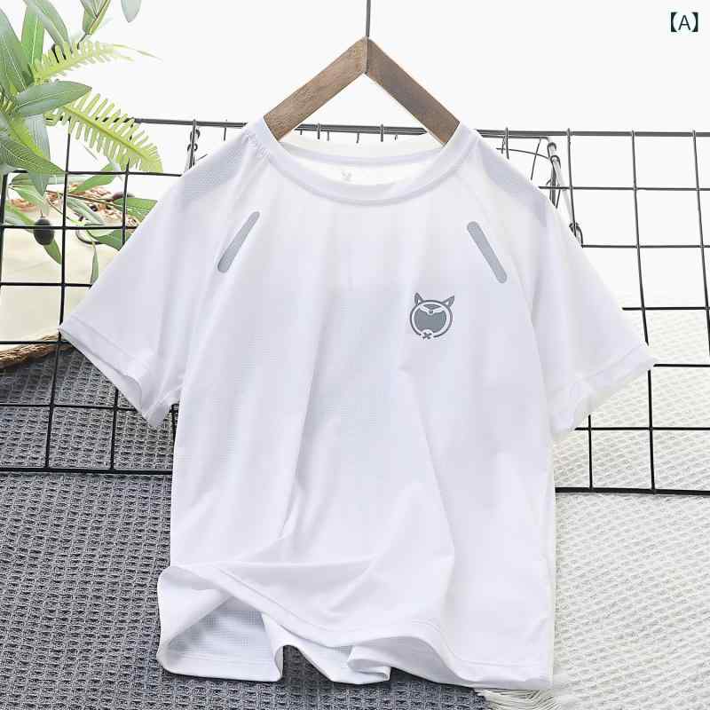 Tシャツ メンズ キッズ 半袖 速干 接触冷感 スポーツウェア 吸汗通気 夏用 トップス 子供服 涼しい 男の子 小学生 中学生 軽量 運動会 部活 トレーニング クルーネック インナーとしても最適