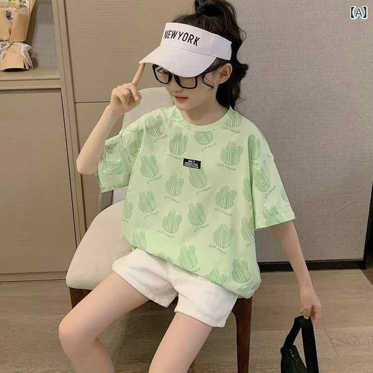 Tシャツ キッズ 女の子 半袖 夏服 トップス カットソー 子供服 薄手 通気性 コットン素材 涼しい 動きやすい クルーネック ラウンドネック 子ども服 夏 カジュアル ゆったり ナチュラル 普段着