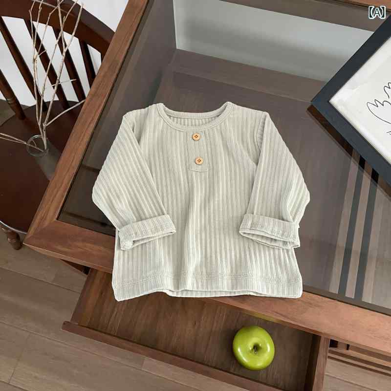 T-Shirts （Short Sleeve） - 長袖Tシャツ キッズ 女の子 トップス コットン素材 伸縮性 リブニット ベビー服 春秋物 インナー 無地 シンプル 重ね着しやすい 柔らかい 肌触り良い 子供服 赤ちゃん 服 カジュアル 通園 通学 部屋着 快適