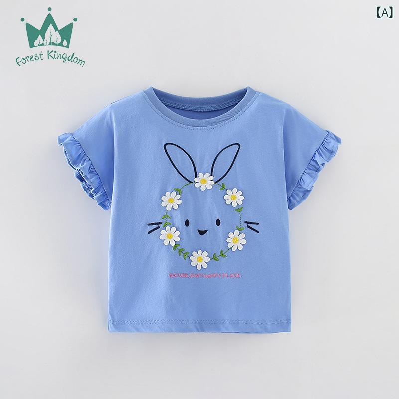 乐天商城 - Tシャツ キッズ 女の子 半袖 トップス コットン素材 カットソー クルーネック 柔らかい 肌触り 動きやすい 通気性 子供服 ガールズ ジュニア 小学生 普段着 お出かけ 春夏 おしゃれ着 ゆったりシルエット