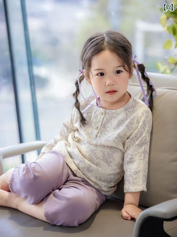 パジャマ キッズ 子供用 七分袖 上下セット コットン素材 部屋着 ルームウェア セットアップ 通気性 寝巻き パジャマセット 薄手 夏用 子供服 動きやすい 快適 肌触り良い ナチュラル 涼しい