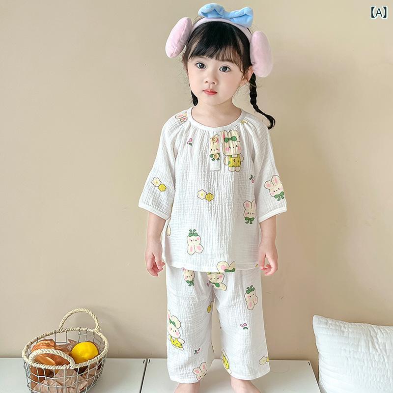 パジャマ キッズ 女の子 半袖 コットン素材 ルームウェア セットアップ 紗布風 通気性 薄手 吸汗 動きやすい 子供服 寝巻き 部屋着 夏 涼しい パジャマセット かわいい おしゃれ 上下セット 綿混