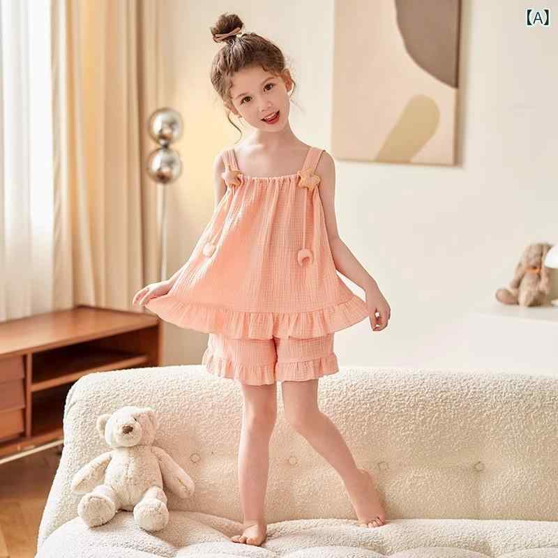 セットアップ キッズ 女児 ノースリーブ ショートパンツ 上下セット コットン素材 パジャマ ルームウェア キャミソール 子供服 夏服 薄手 部屋着 吸汗 通気性 涼しい お出かけ 外出用 動きやすい 普段着 幼稚園